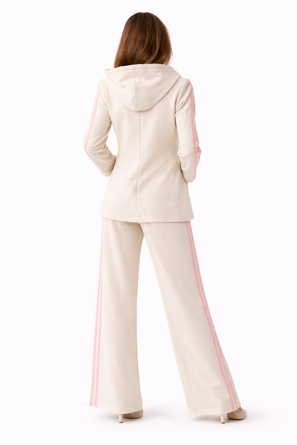 coordinato donna elegante beige con bande rosa
