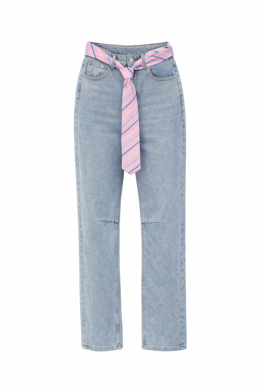 Jeans Balloon Vita Alta con Cintura Cravatta Rosa