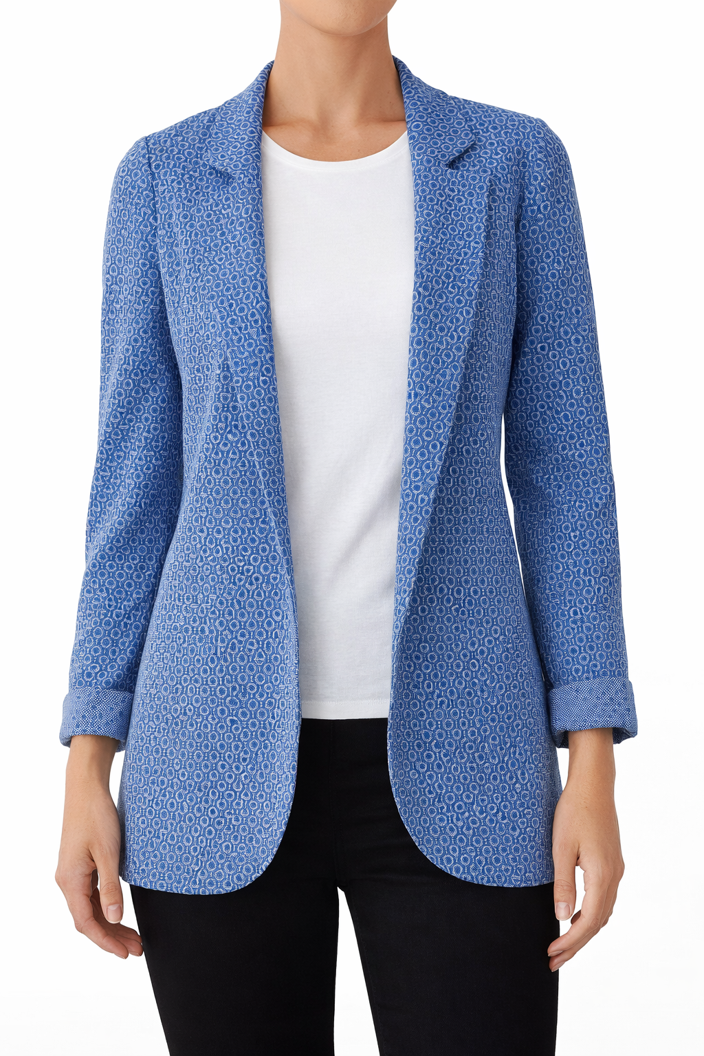 Blazer blu fantasia senza bottone
