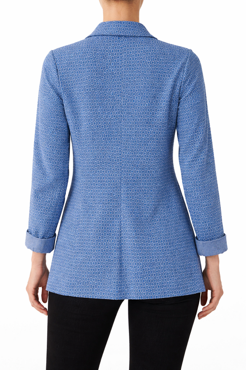 Blazer blu fantasia senza bottone