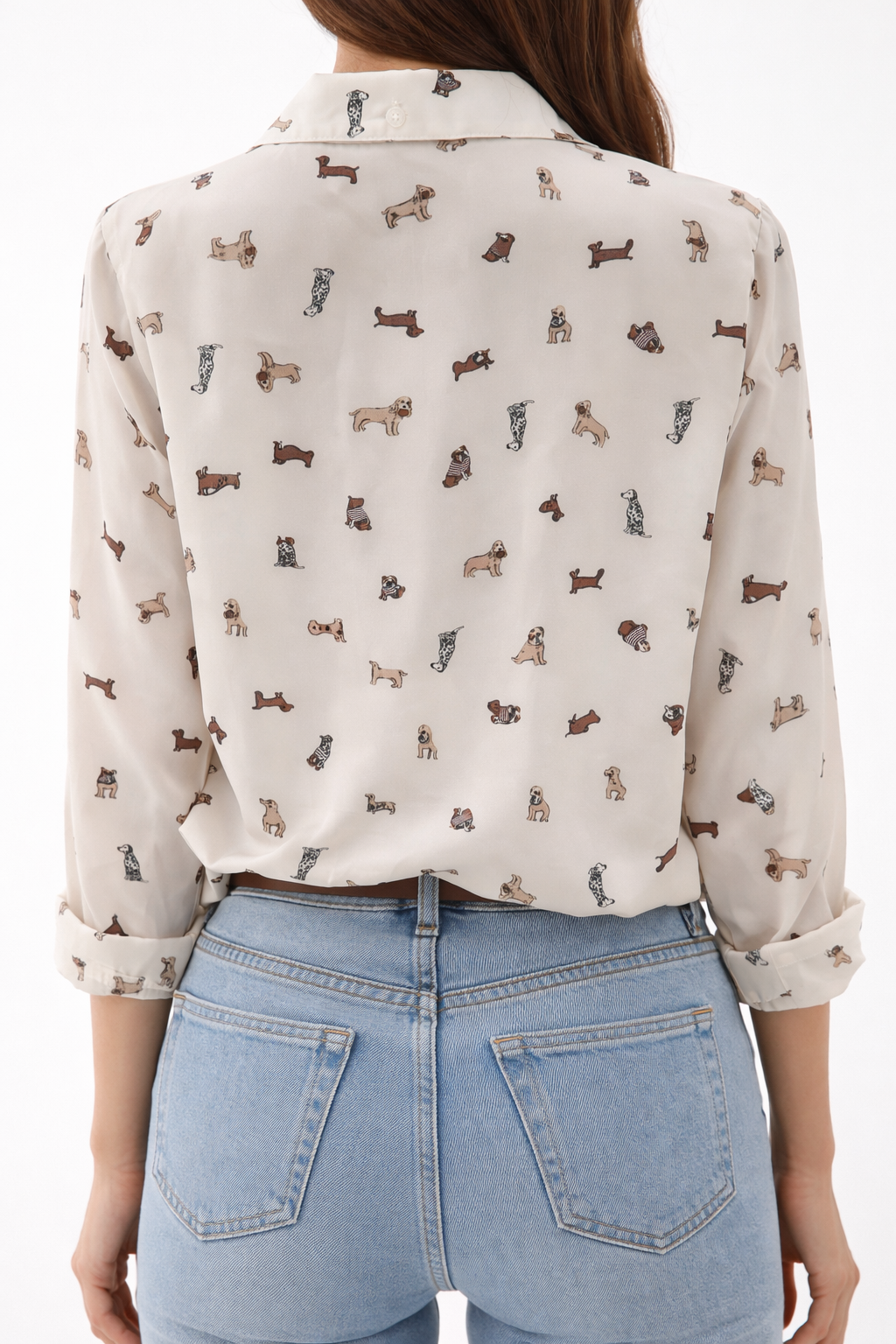 Camicia Donna Stampa Cagnolini – Colletto Classico, Fondo Avorio