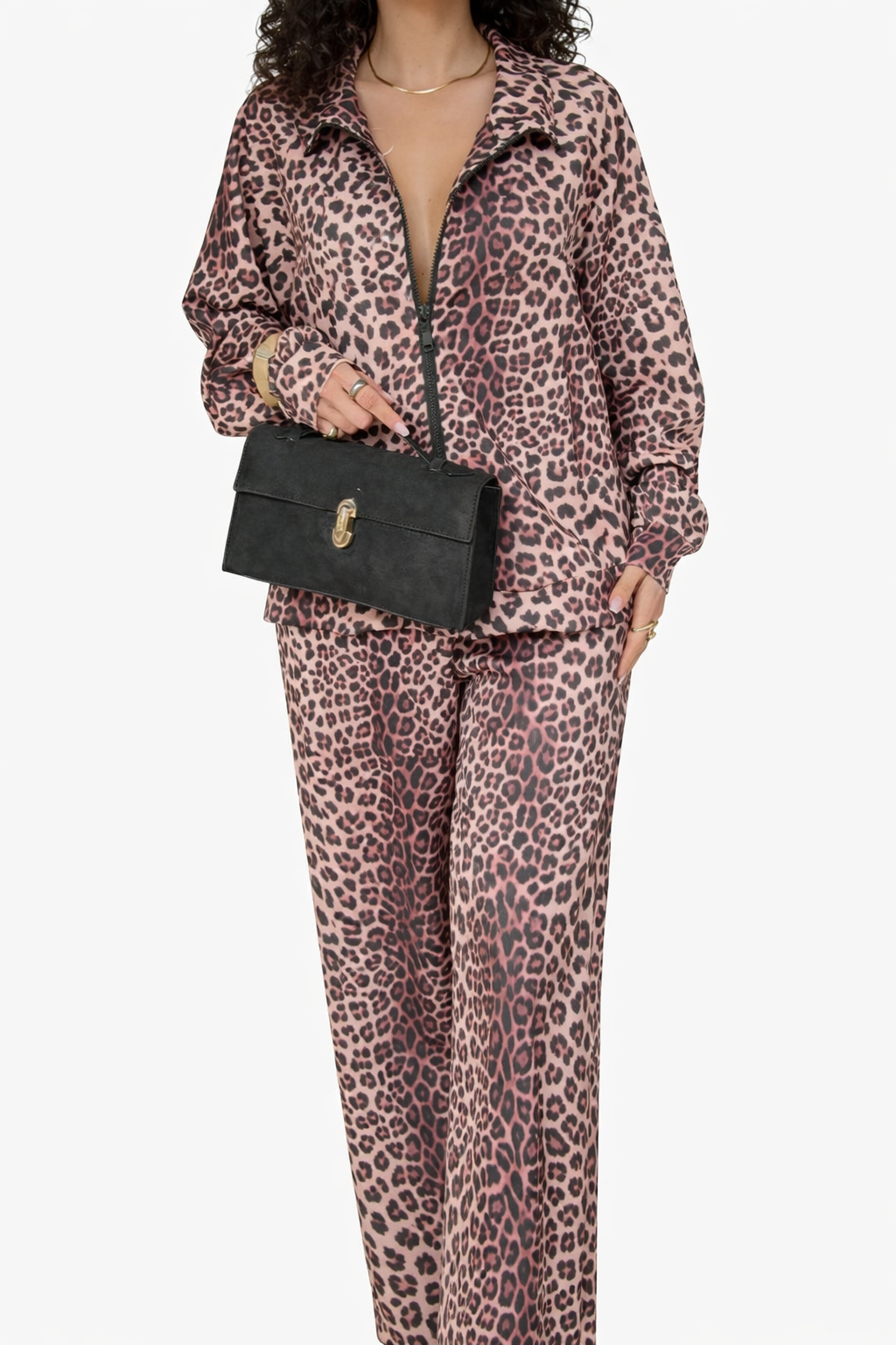 Completo Leopardato – Set Giacca Zip e Pantalone Wide Leg