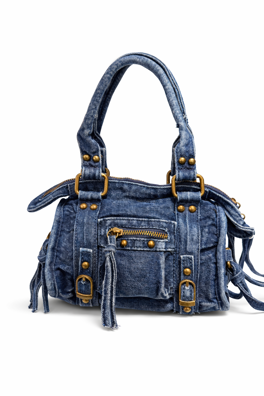 Mini Borsa in Denim con Dettagli Oro Vintage