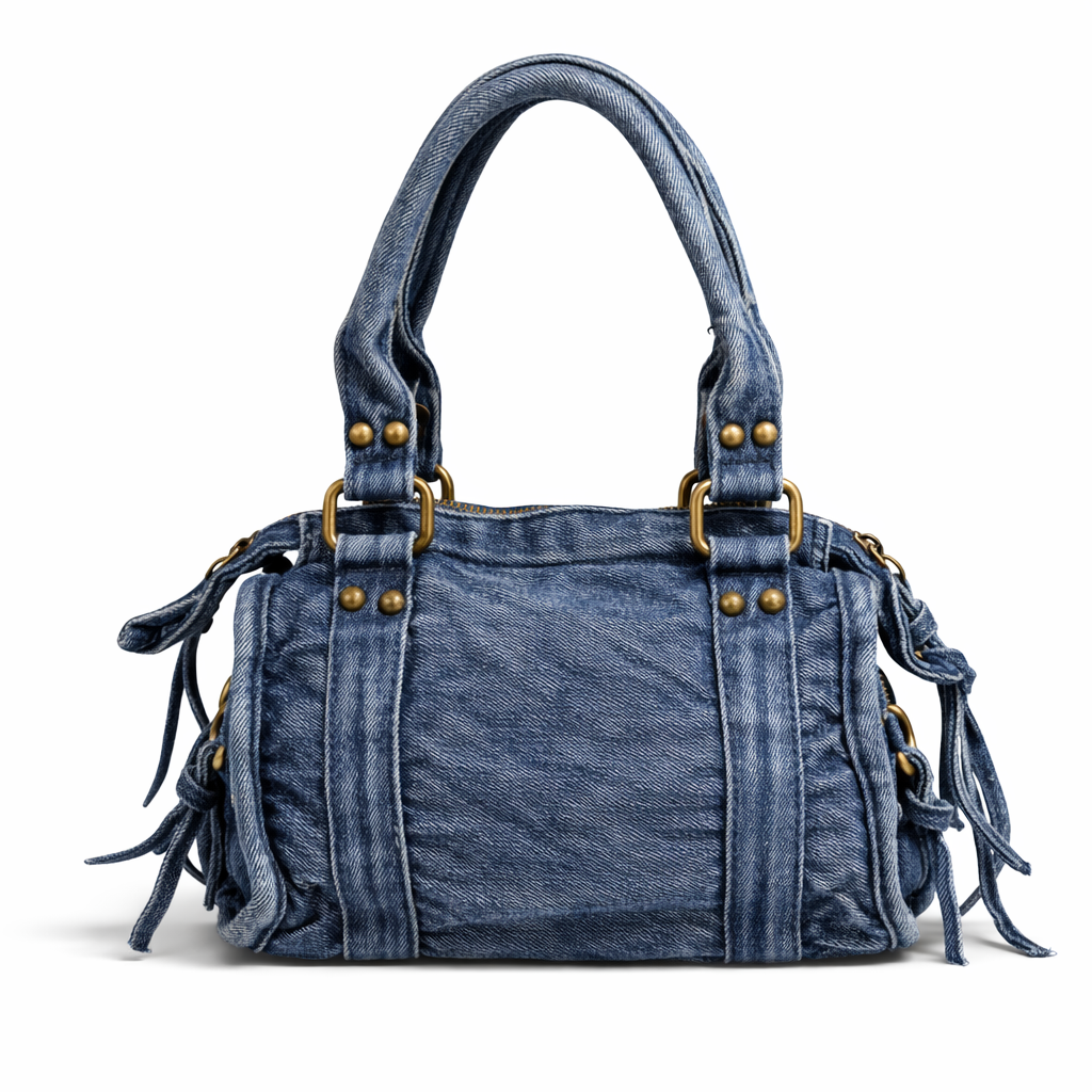 Mini Borsa in Denim con Dettagli Oro Vintage