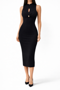 Abito Midi Aderente con Dettaglio Cut-Out e Nodo Frontale