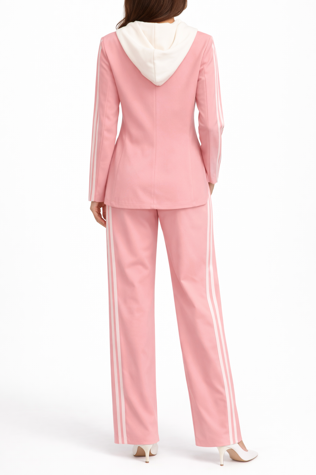 Completo Rosa Sporty Chic con Blazer e Pantalone a Righe Laterali