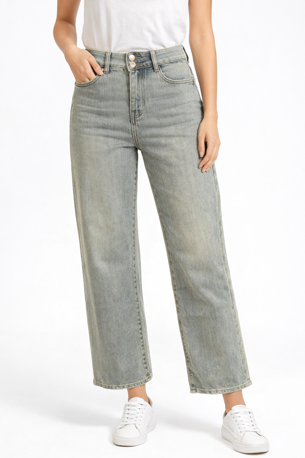 Jeans Flared Cropped con tasca strass