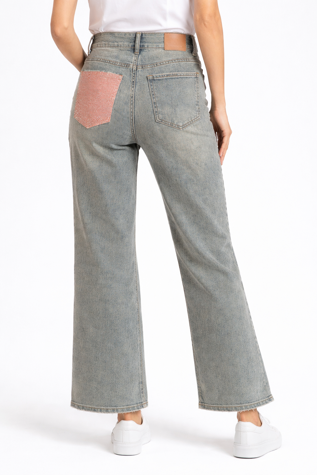 Jeans Flared Cropped con tasca strass
