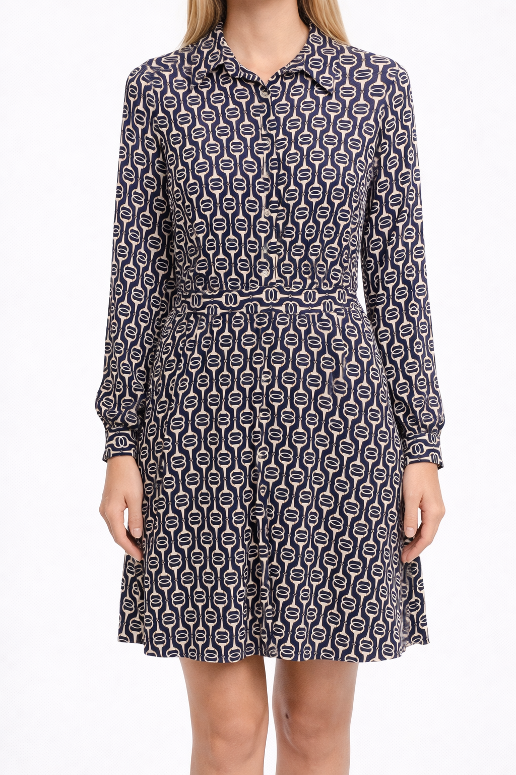 Abito Chemisier Fantasia nodi Oro su Fondo Blu – Rinascimento