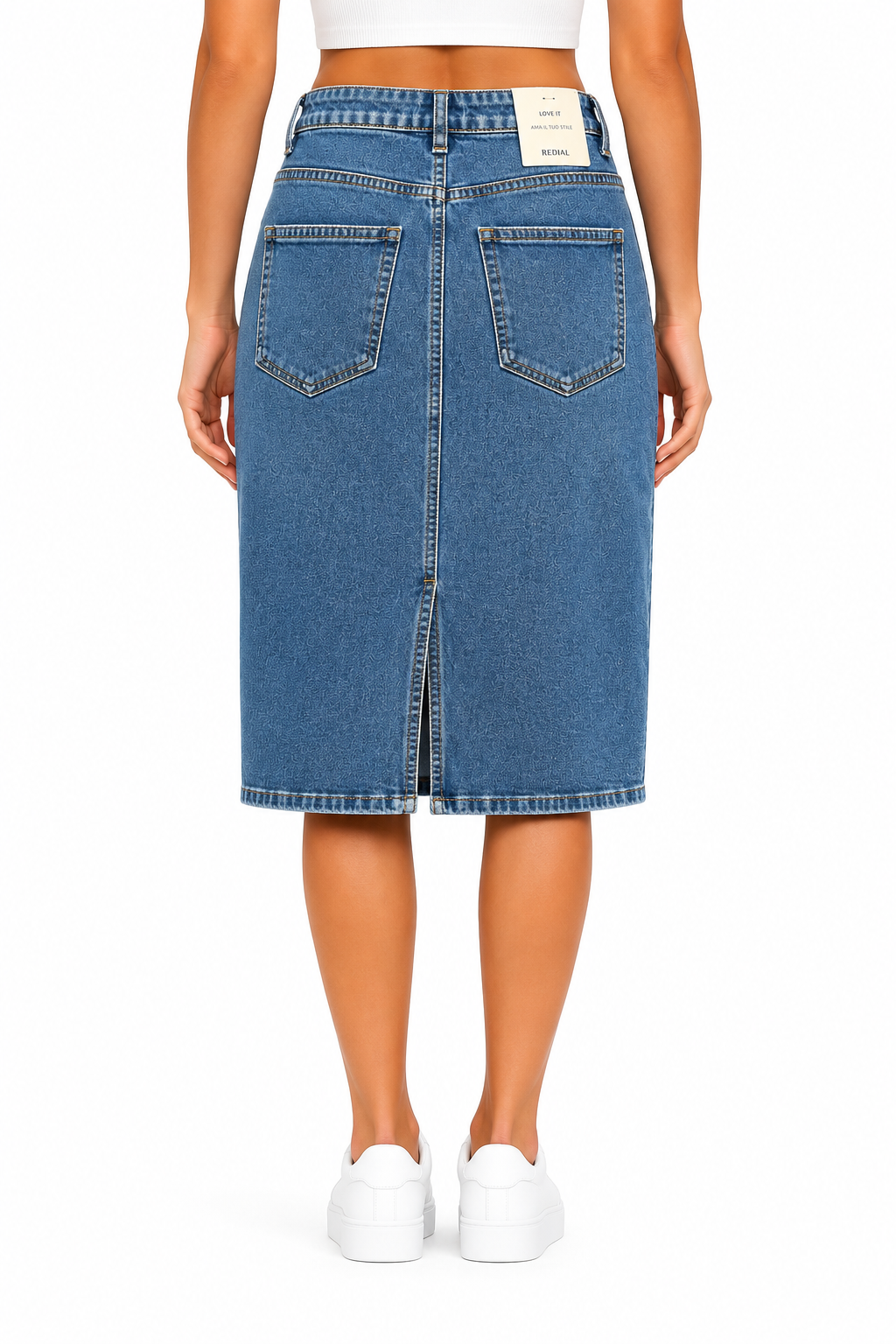 Gonna Denim Midi Button Blue