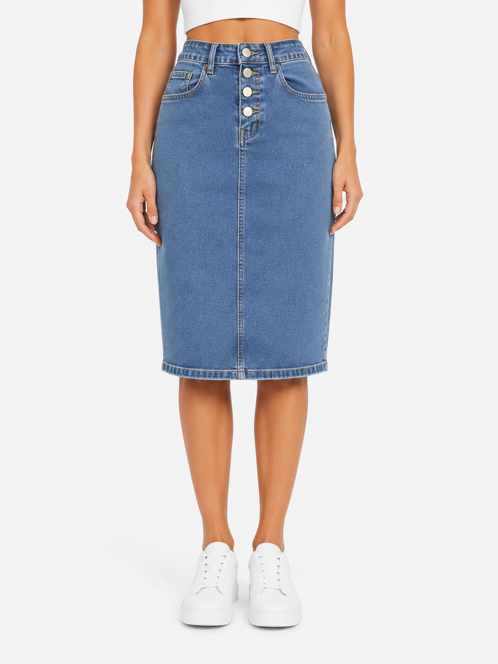 Gonna Denim Midi Button Blue