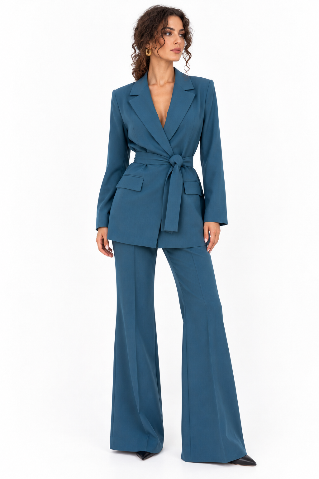 Completo Tailleur Ottanio con Blazer a Fascia e Pantalone Palazzo