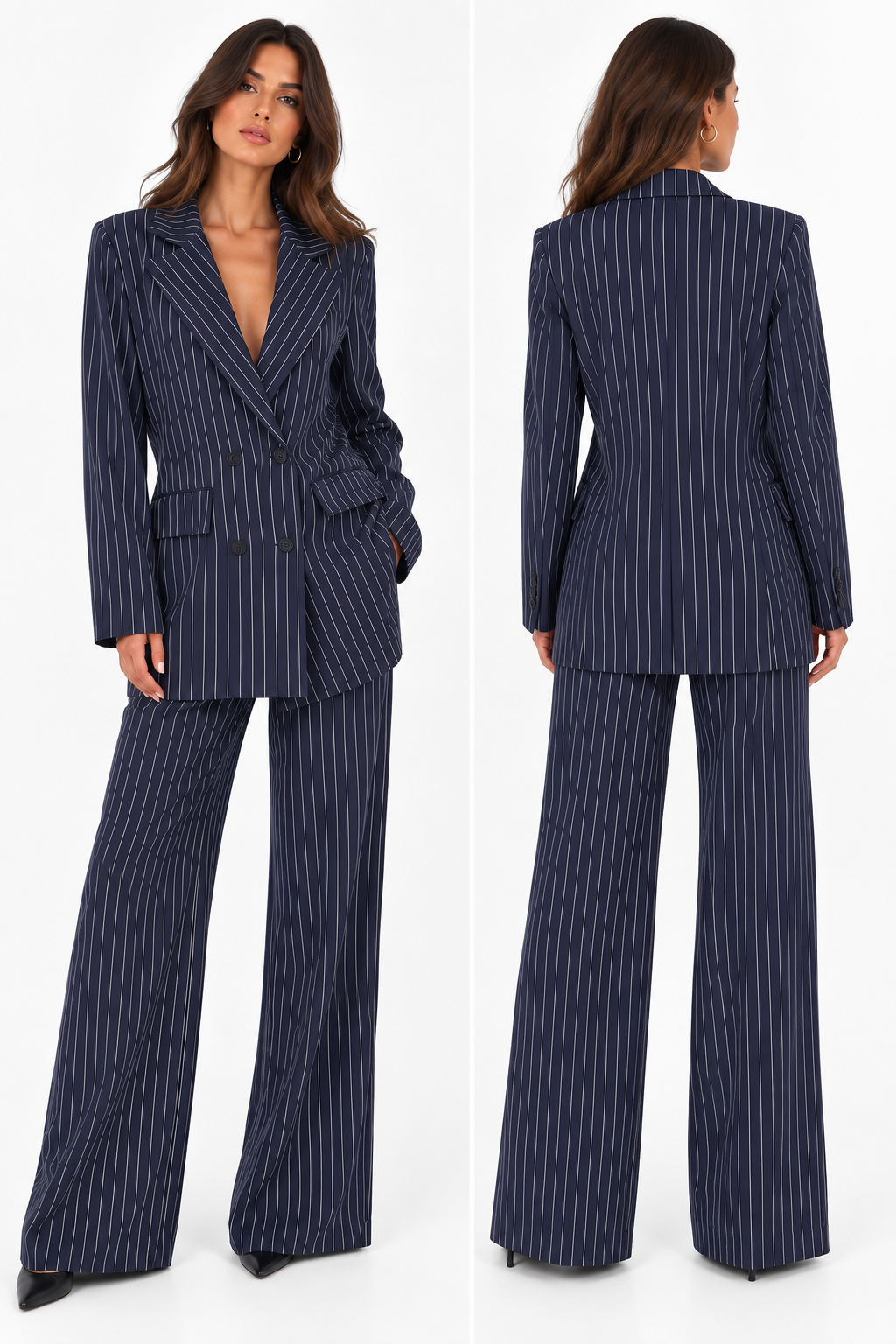 Completo Tailleur Gessato Oversize – Blazer Doppiopetto e Pantalone Palazzo